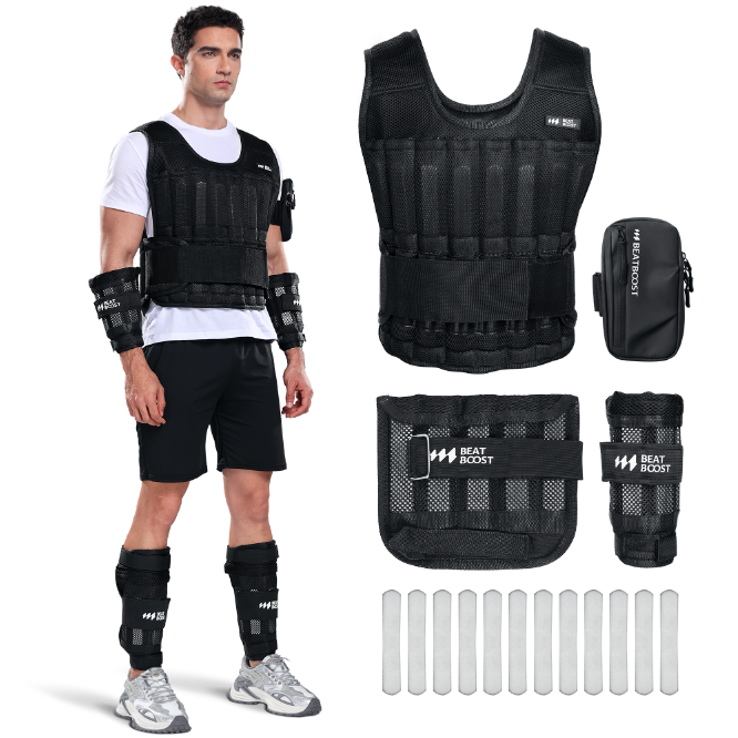 Premium weighted vest set with steel plates for fitness training