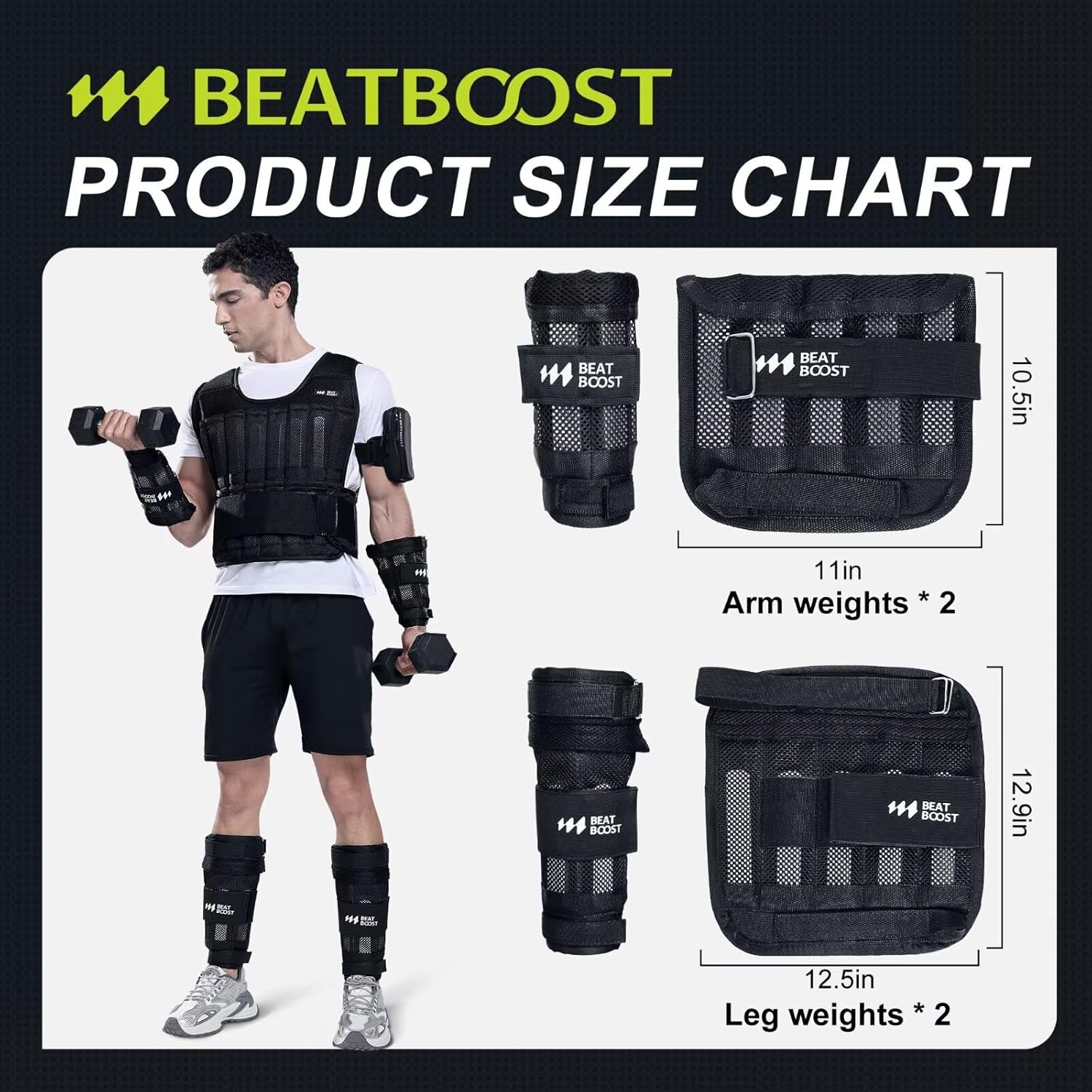 Workout gear for leg and arm resistance training,Wearable weights set - vest, ankle and wrist weights for full body workout