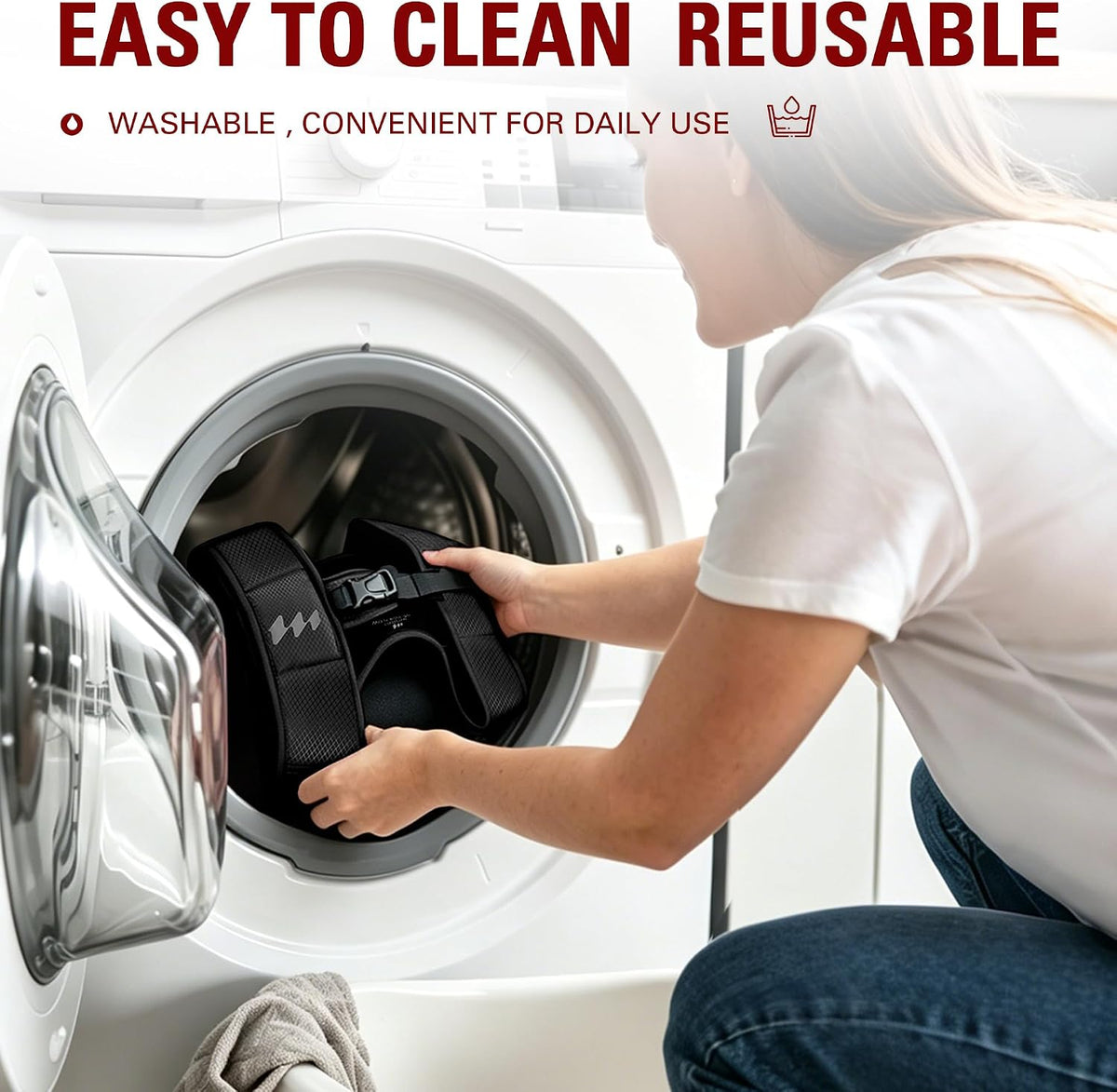 Washable iron weight vest placed in a washing machine for easy cleaning