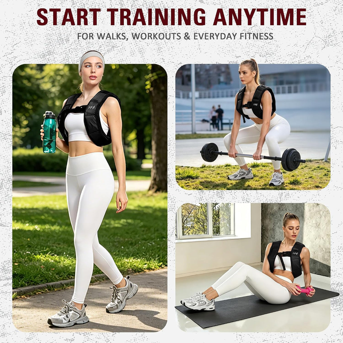 Iron weight vest for training, worn during walking and workouts with dumbbells