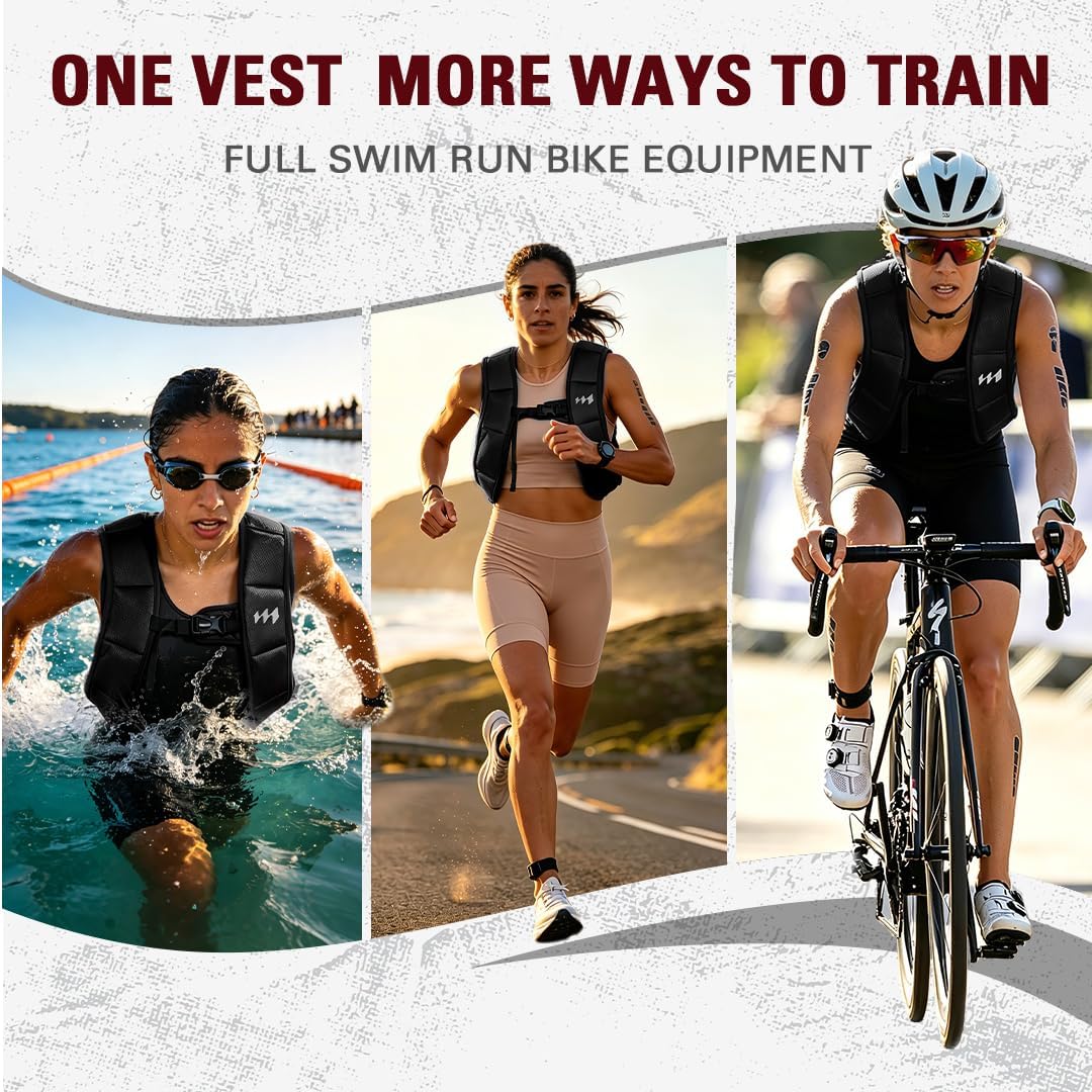 Iron weight vest for training sports like swim, run, and bike, worn by athletes