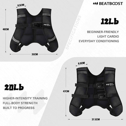 Black adjustable weighted vest with mesh panels and adjustable front and side straps