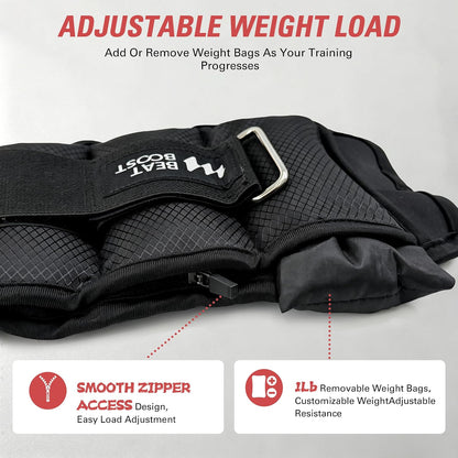 Black adjustable ankle weight cuff with reinforced strap and metal buckle